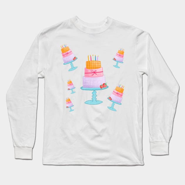 Birthday cake illustration sticker Long Sleeve T-Shirt by ColorsHappiness